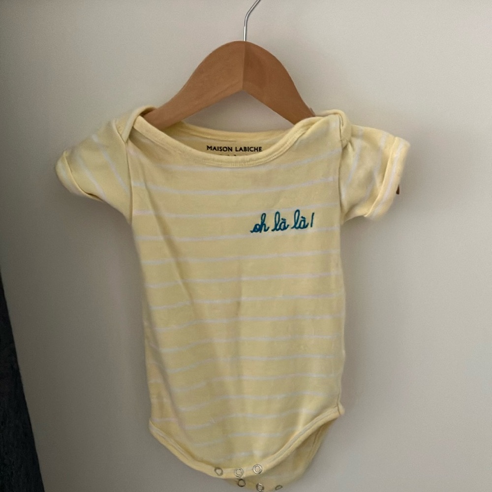 Yellow and Blue Striped Bodysuit with Puff Sleeves